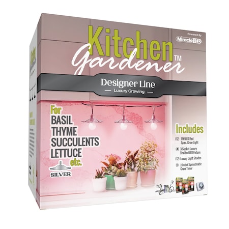 Miracle Led 3-Socket Designer Kitchen Gardener Grow Light Kit- Red Spec. 11W Replace 150W Grow Bulbs, 4PK 801833
